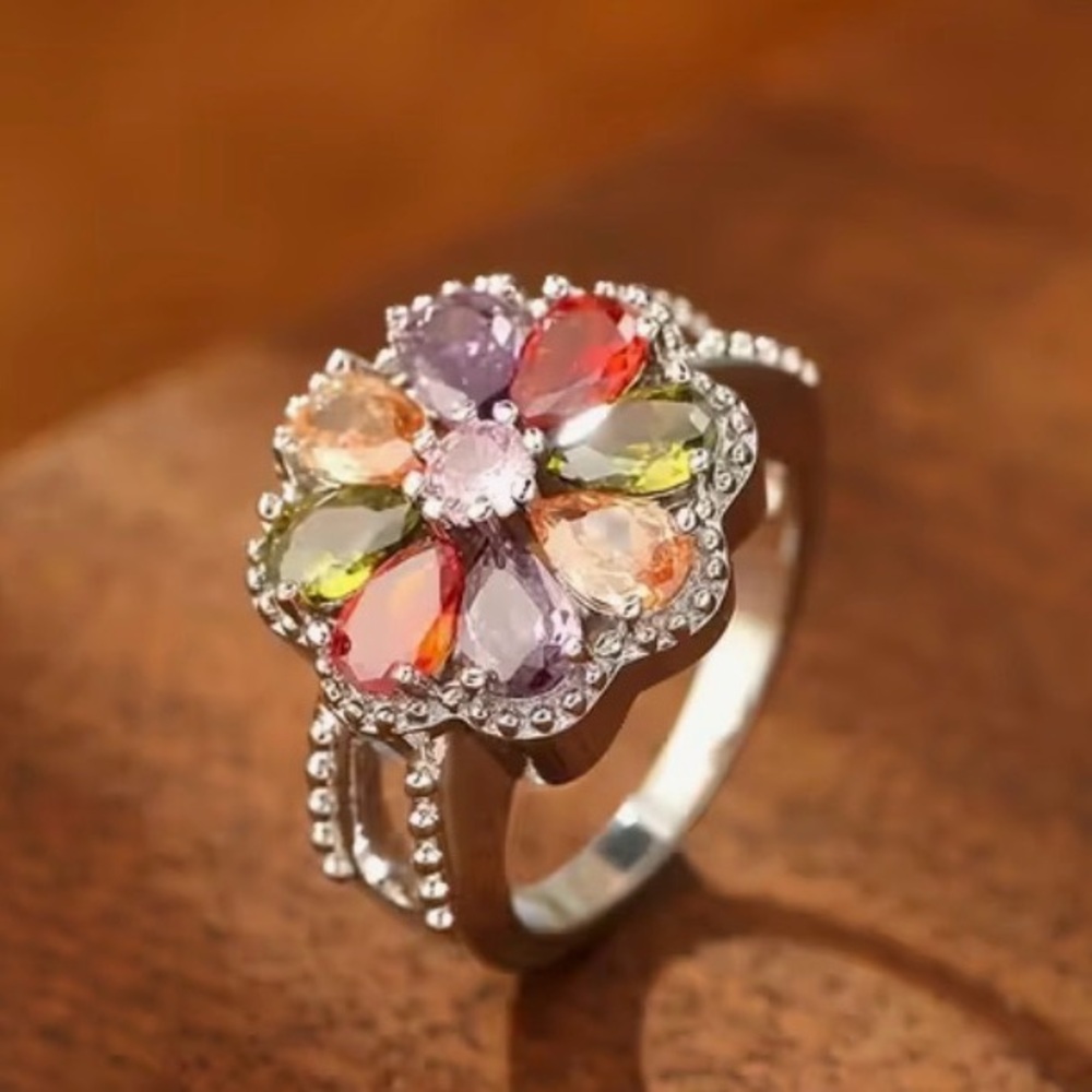 New Elegant Multicolor Gemstone Costume Silver Ring